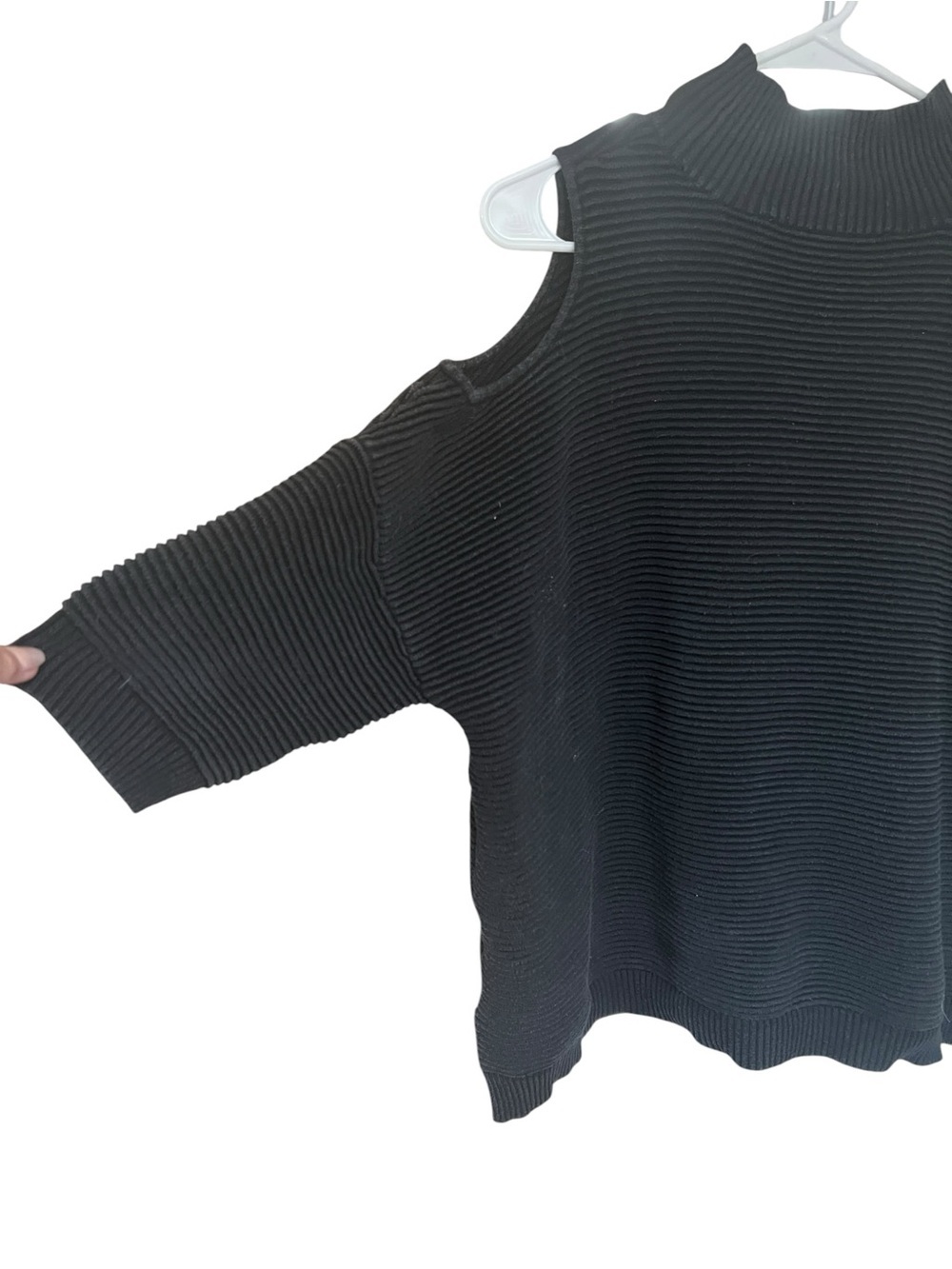 French Connection Black Cold Shoulder Ribbed Sweater